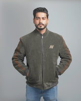 Men's Zip-Up Fleece Jacket with Contrast Stripe Detail - High Collar Sportswear